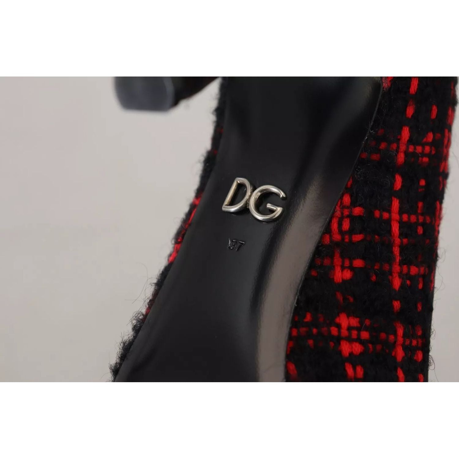 Dolce & Gabbana Red Black Tweed DG Amore Heels Pumps Shoes