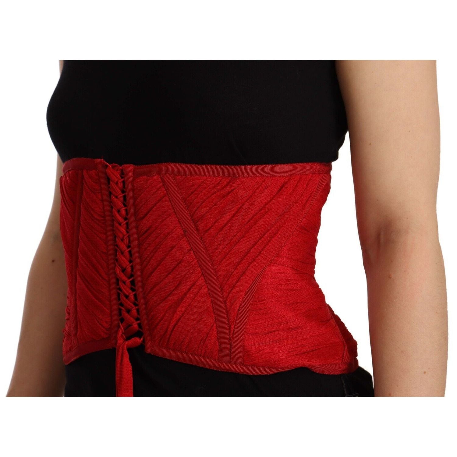 Dolce & Gabbana Red Corset Belt Stretch Waist Strap Silk Top
