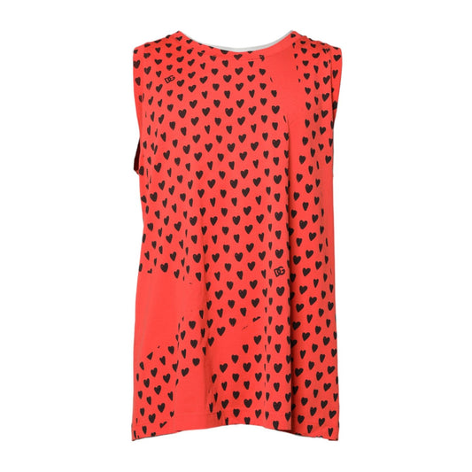 Dolce & Gabbana Red Cotton Sleeveless DG Heart Logo T-shirt