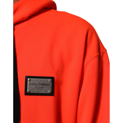 Dolce & Gabbana Red Fluorescent Polyester Logo Patch Hoodie Sweater
