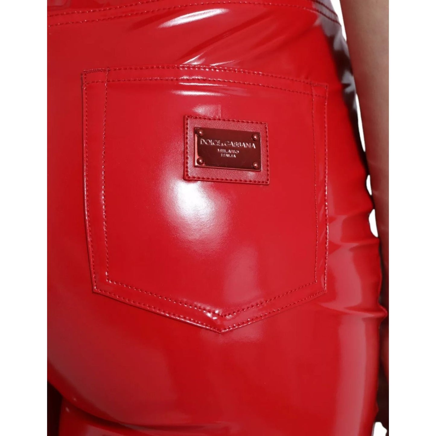 Dolce & Gabbana Red High Waist Skinny Trouser Shiny Pants