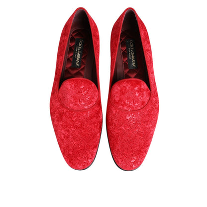 Dolce & Gabbana Red Jacquard Loafers Formal Men Dress Shoes