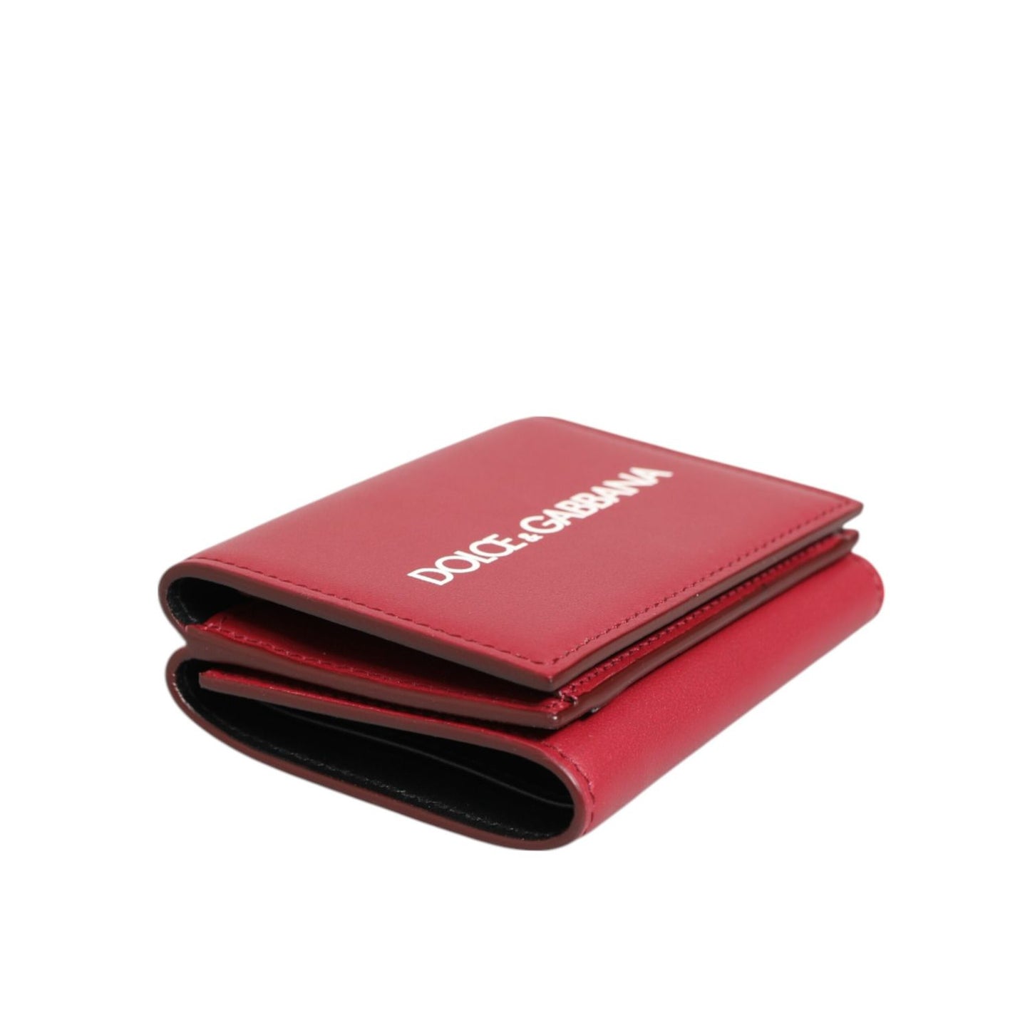 Dolce & Gabbana Red Leather Bold Logo Print Trifold Card Holder Wallet