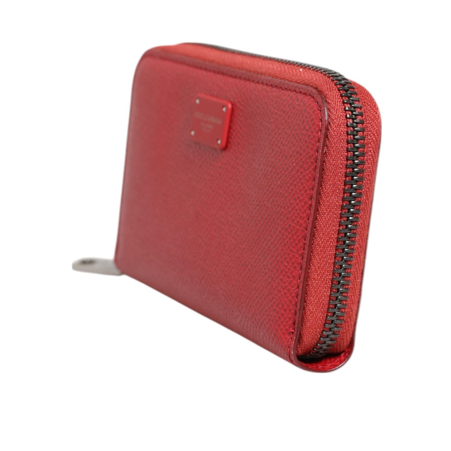 Dolce & Gabbana Red Leather Zip Around Logo Plaque Men Coin Purse Wallet