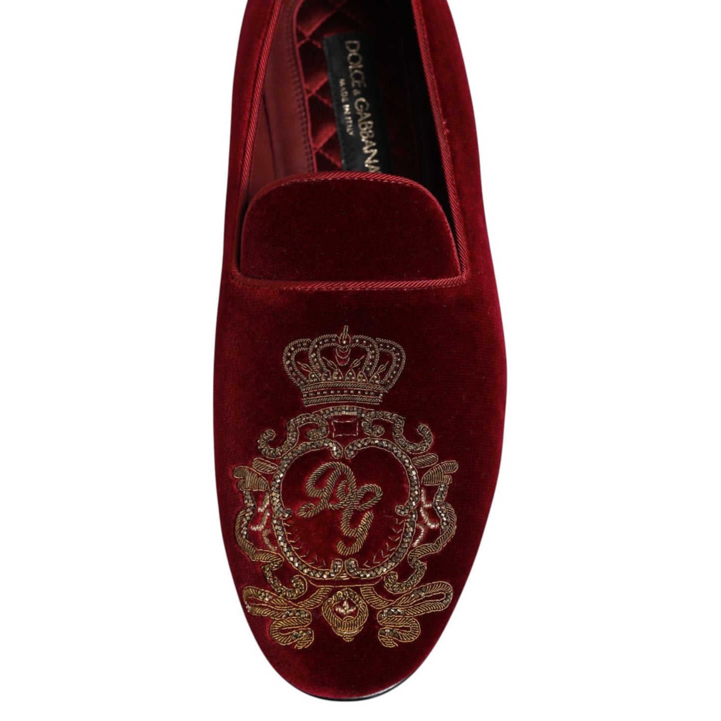 Dolce & Gabbana Red Velvet Gold Crown Mens Loafers Shoes