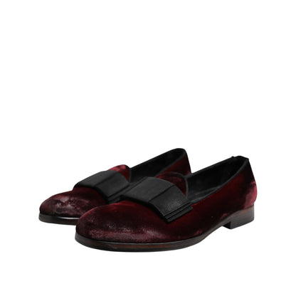 Dolce & Gabbana Red Velvet Men Slip On Loafers Dress Shoes