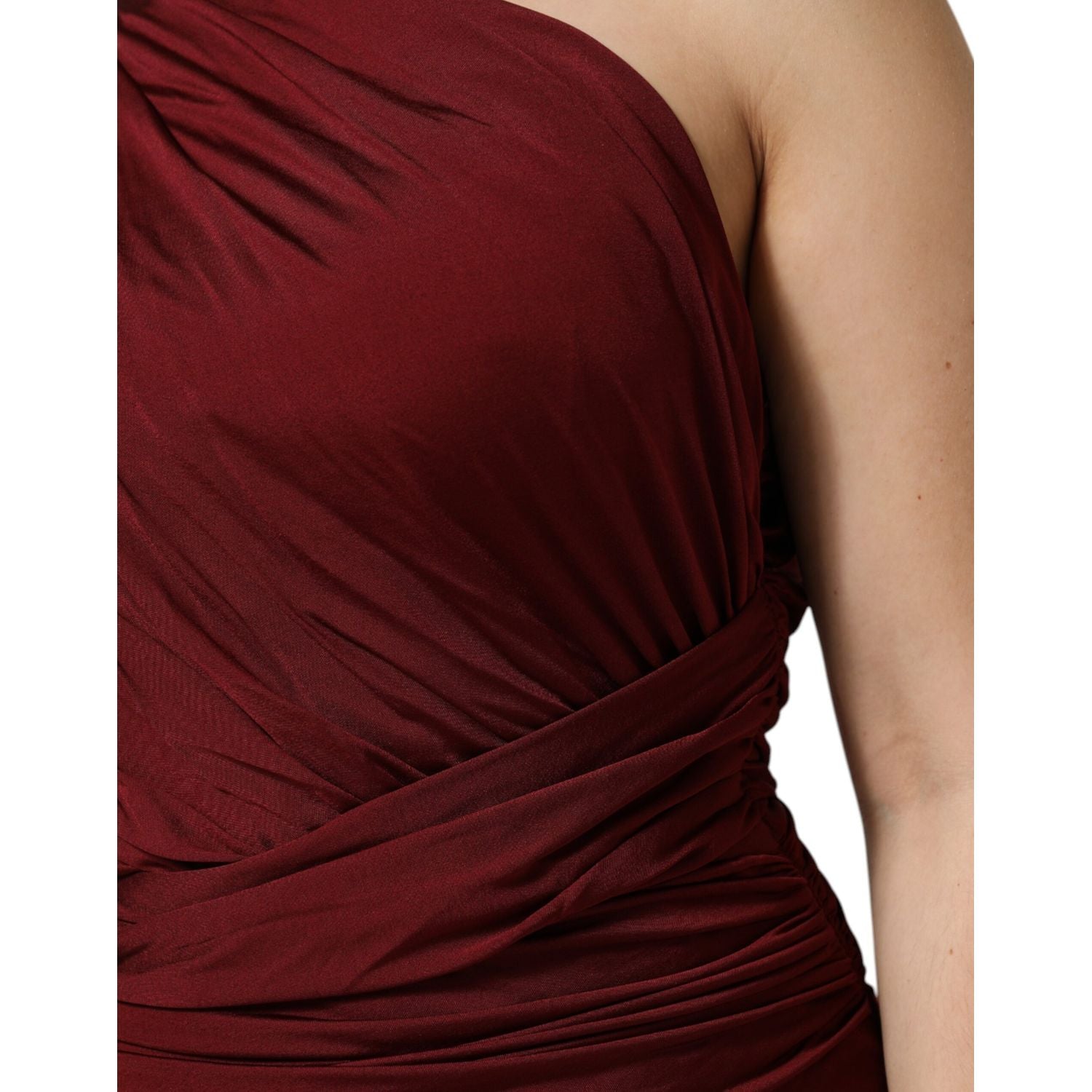 Dolce & Gabbana Red Viscose Fitted One Shoulder Midi Dress
