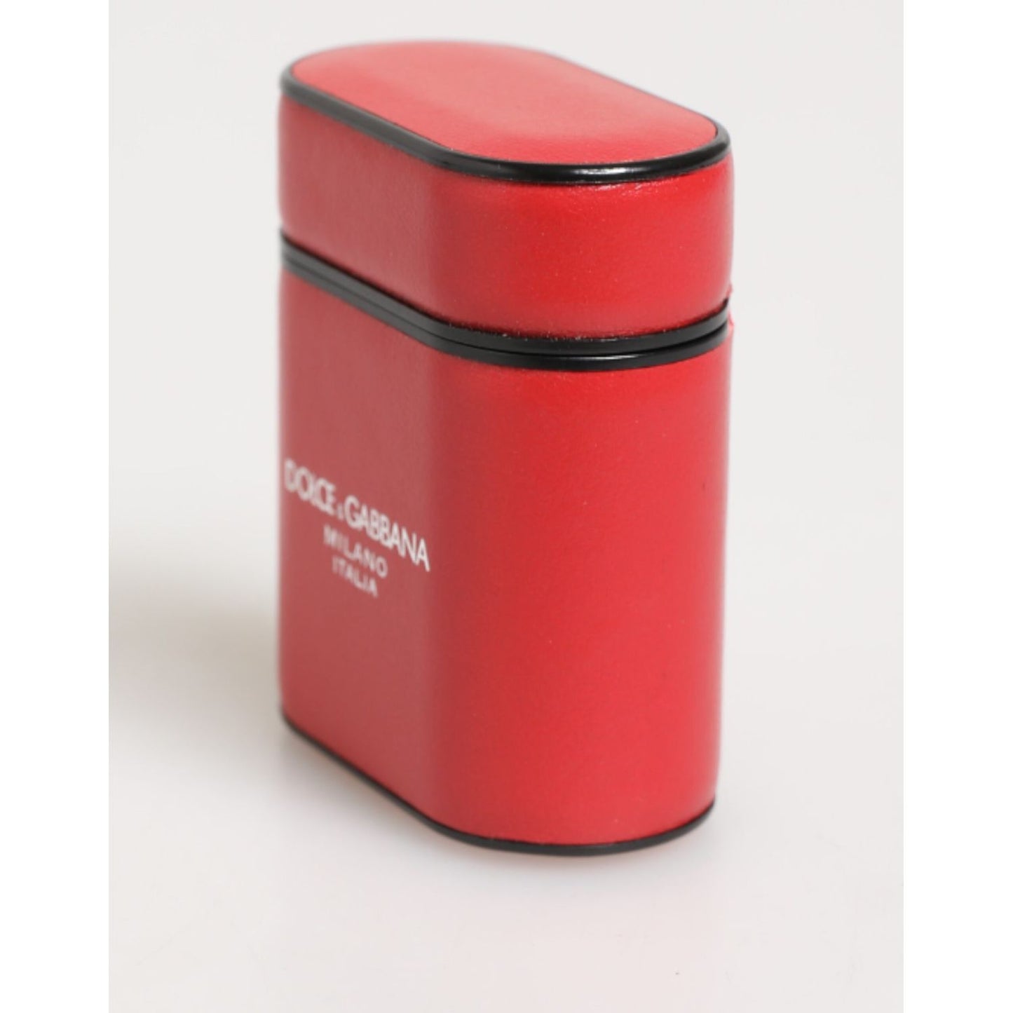 Dolce & Gabbana Red White Calfskin Leather Logo Flip Holder Airpods Case