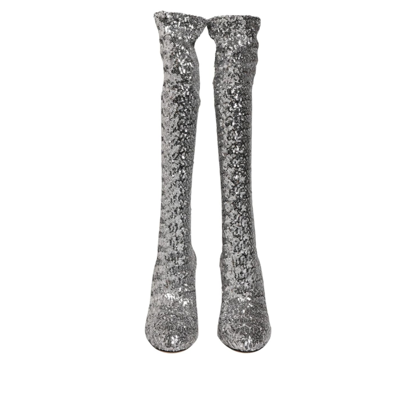 Dolce & Gabbana Shoes Silver Sequins Glitter High Heel Boot Shoes