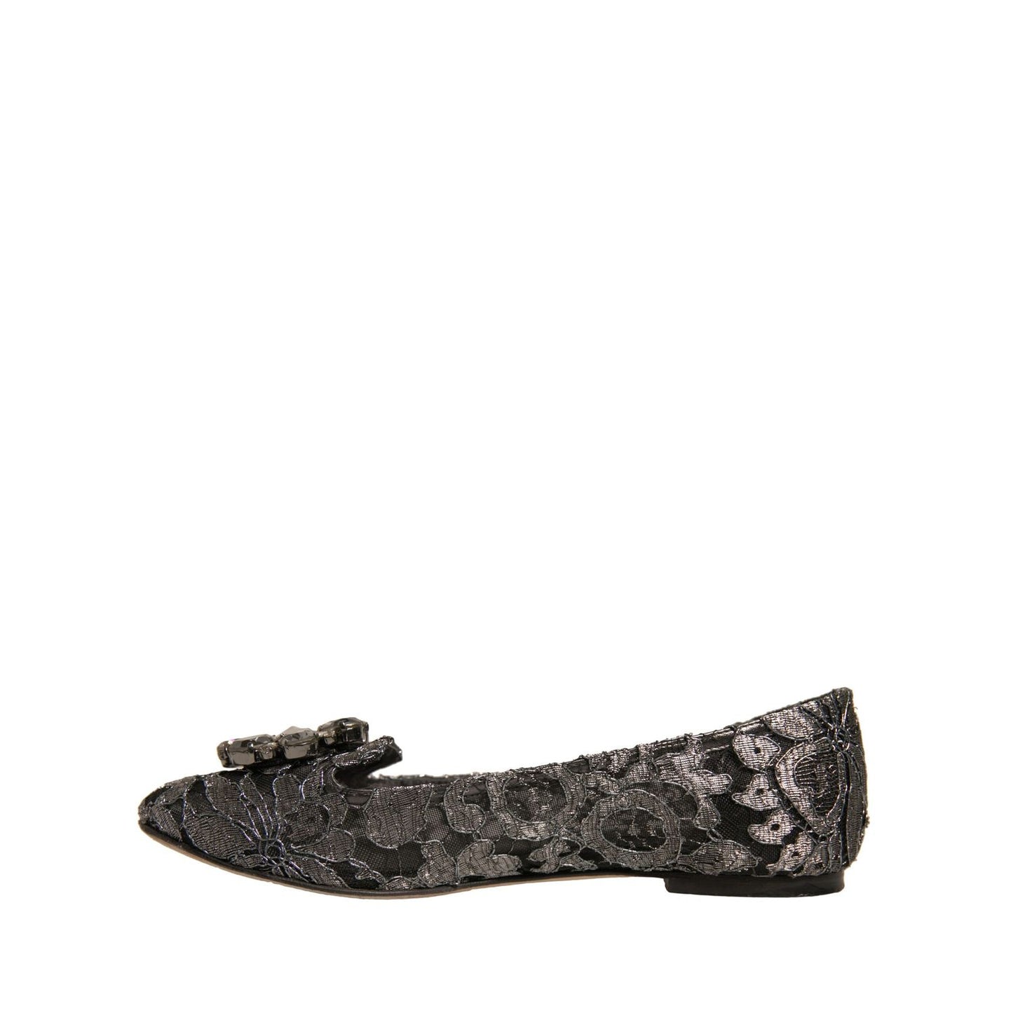 Dolce & Gabbana Silver Crystal Loafer Lace Ballet Flats Shoes