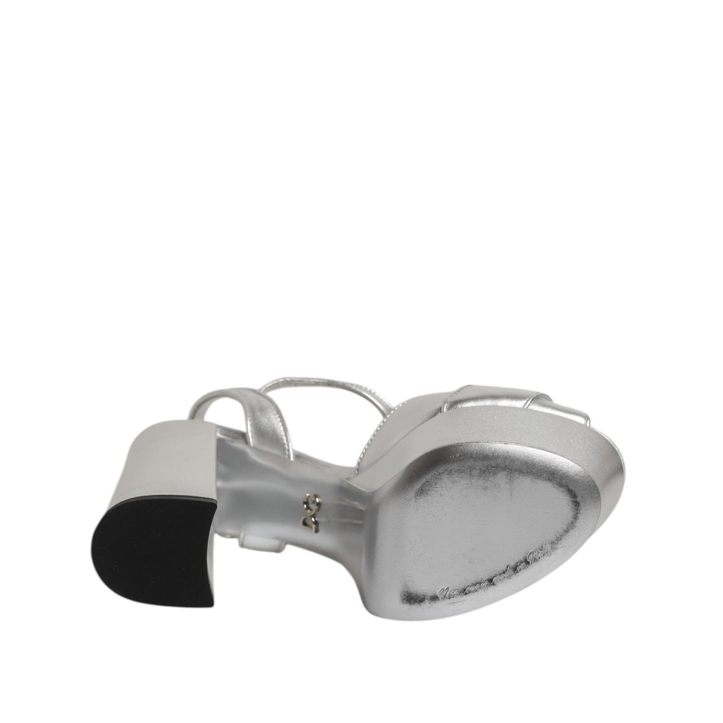 Dolce & Gabbana Silver Logo Ankle Strap Heels Sandals Shoes
