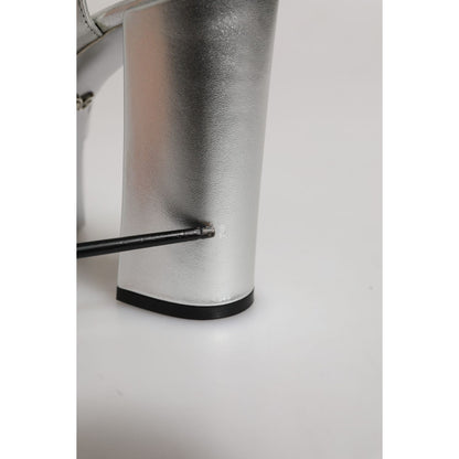 Dolce & Gabbana Silver Logo Ankle Strap Heels Sandals Shoes