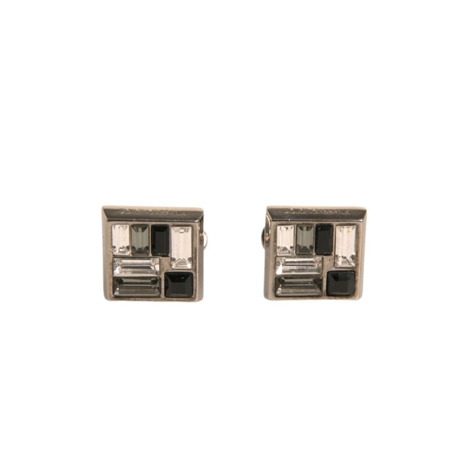 Dolce & Gabbana Silver Plated Brass Pin Crystal Cufflinks