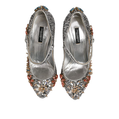 Dolce & Gabbana Silver Sequin Crystal Mary Janes Pumps Shoes Dolce & Gabbana