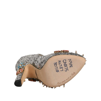 Dolce & Gabbana Silver Sequin Crystal Mary Janes Pumps Shoes Dolce & Gabbana