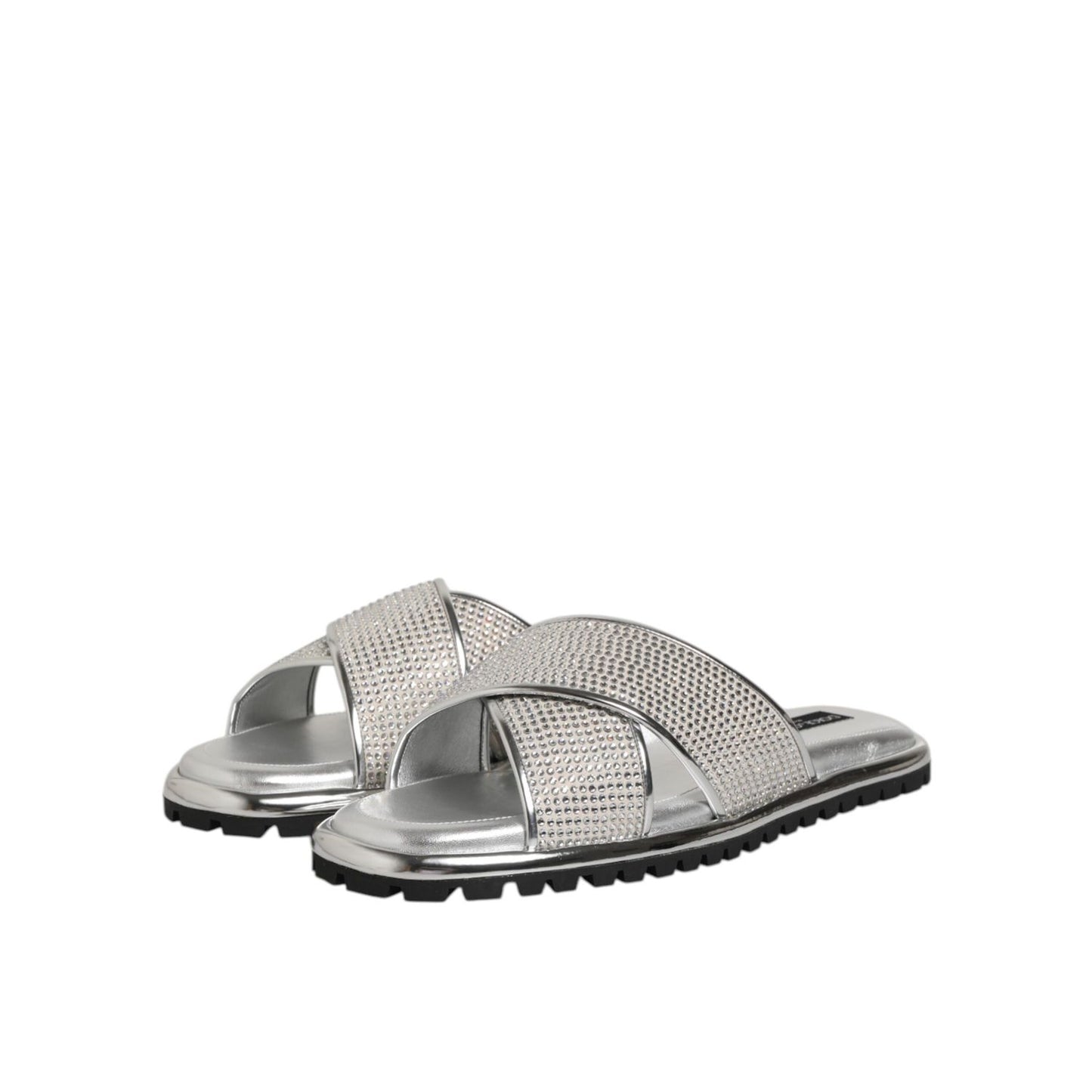 Dolce & Gabbana Silver Strass Slides Flats Slippers Shoes