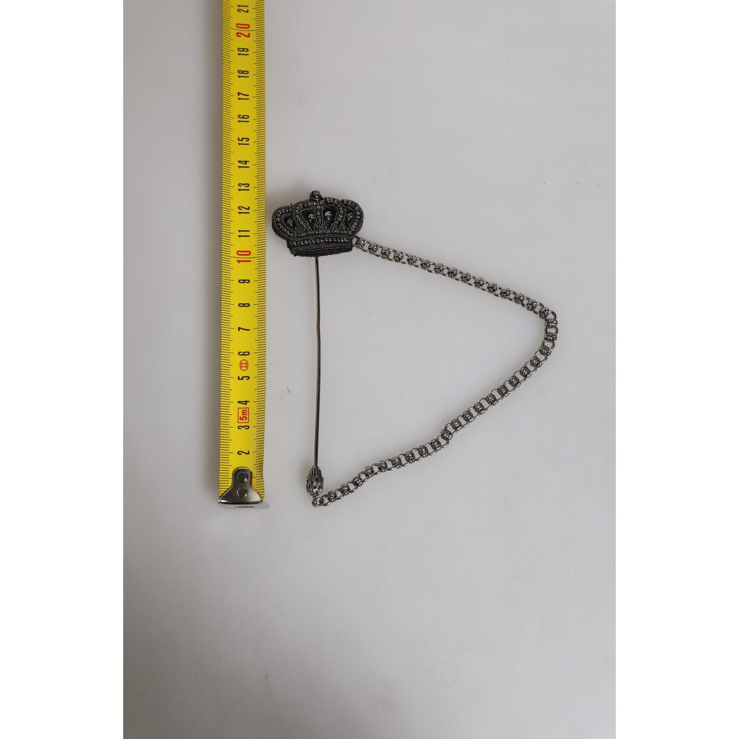 Dolce & Gabbana Silver Tone Brass Crown Chain Women Brooch Lapel Pin