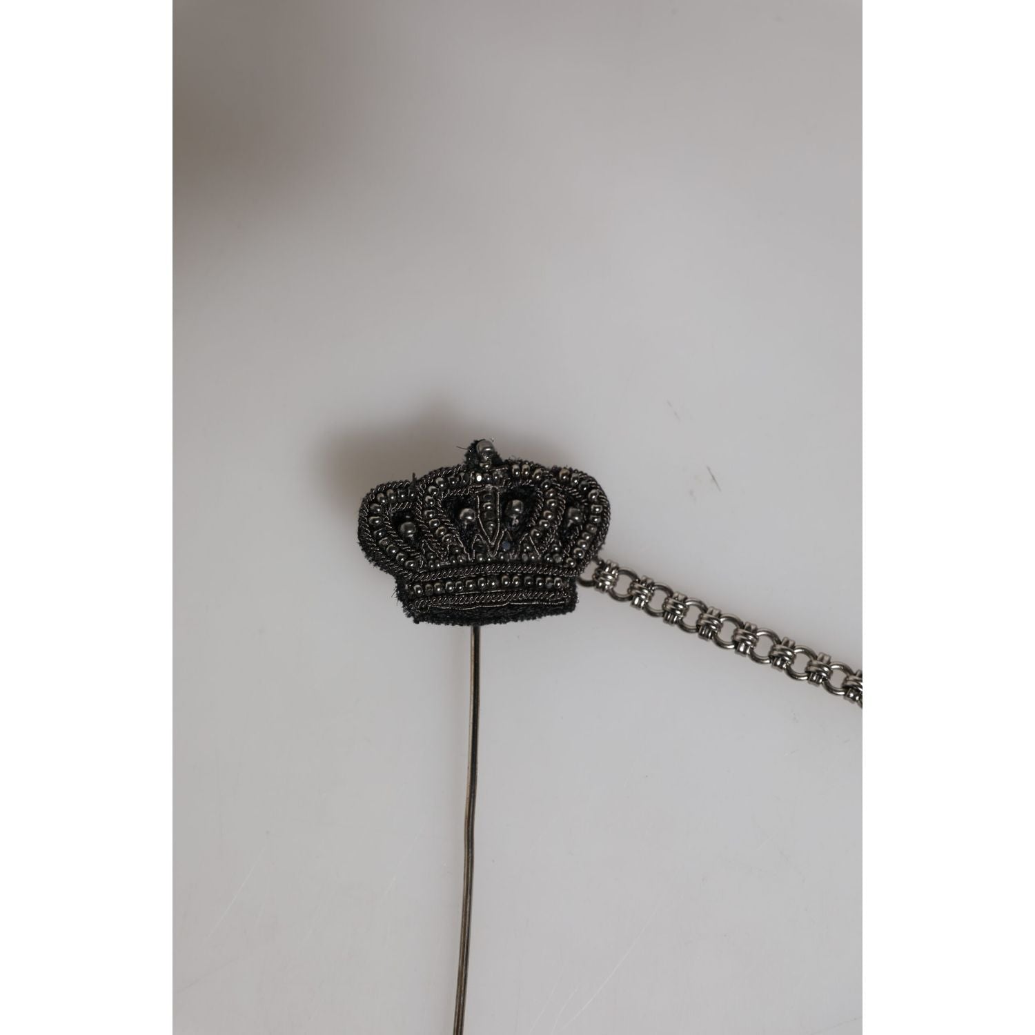 Dolce & Gabbana Silver Tone Brass Crown Chain Women Brooch Lapel Pin