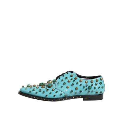 Dolce & Gabbana Turquoise Crystal Embellished Men Derby Shoes