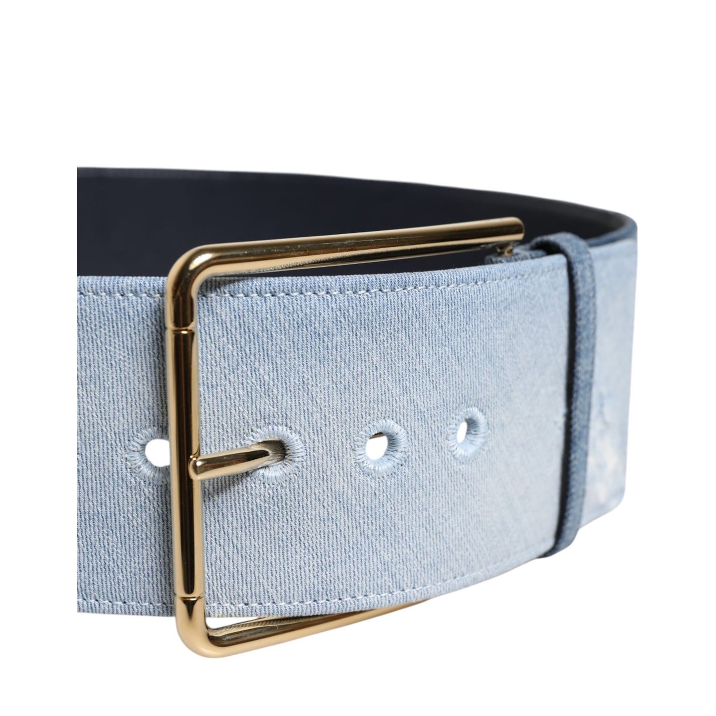 Dolce & Gabbana Two Tone Blue Denim Gold Metal Buckle Belt