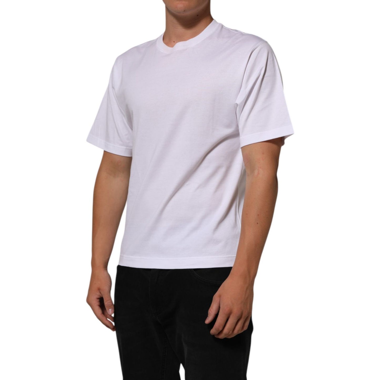 Dolce & Gabbana White Angel Print Cotton Men Crew Neck T-shirt