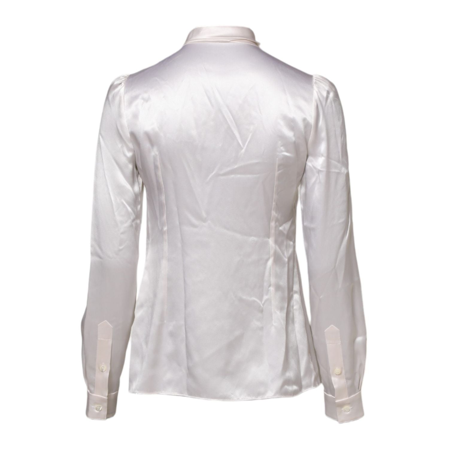 Dolce & Gabbana White Ascot Collar Long Sleeve Blouse Top