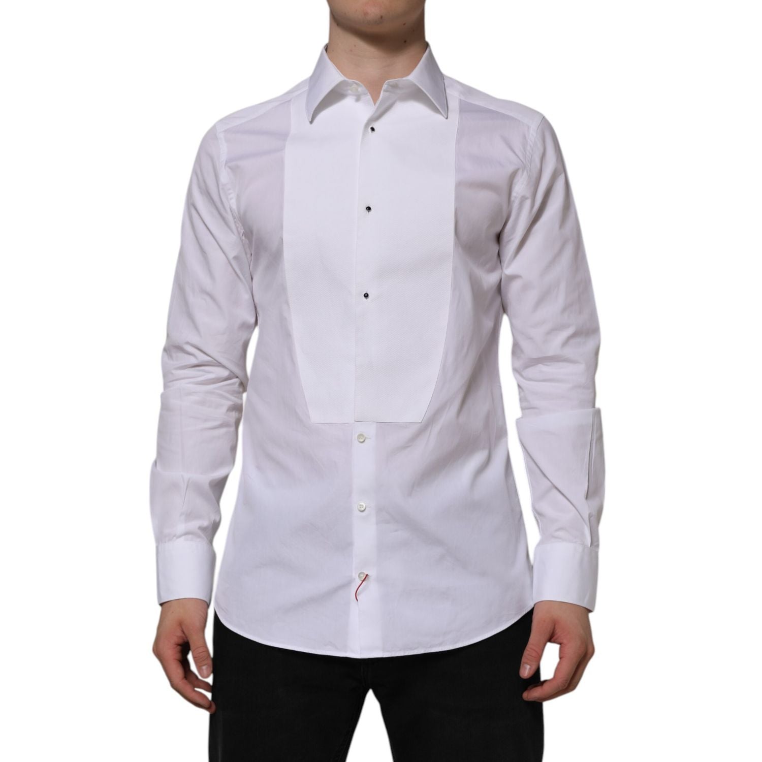 Dolce & Gabbana White Bib Cotton Poplin GOLD Formal Shirt