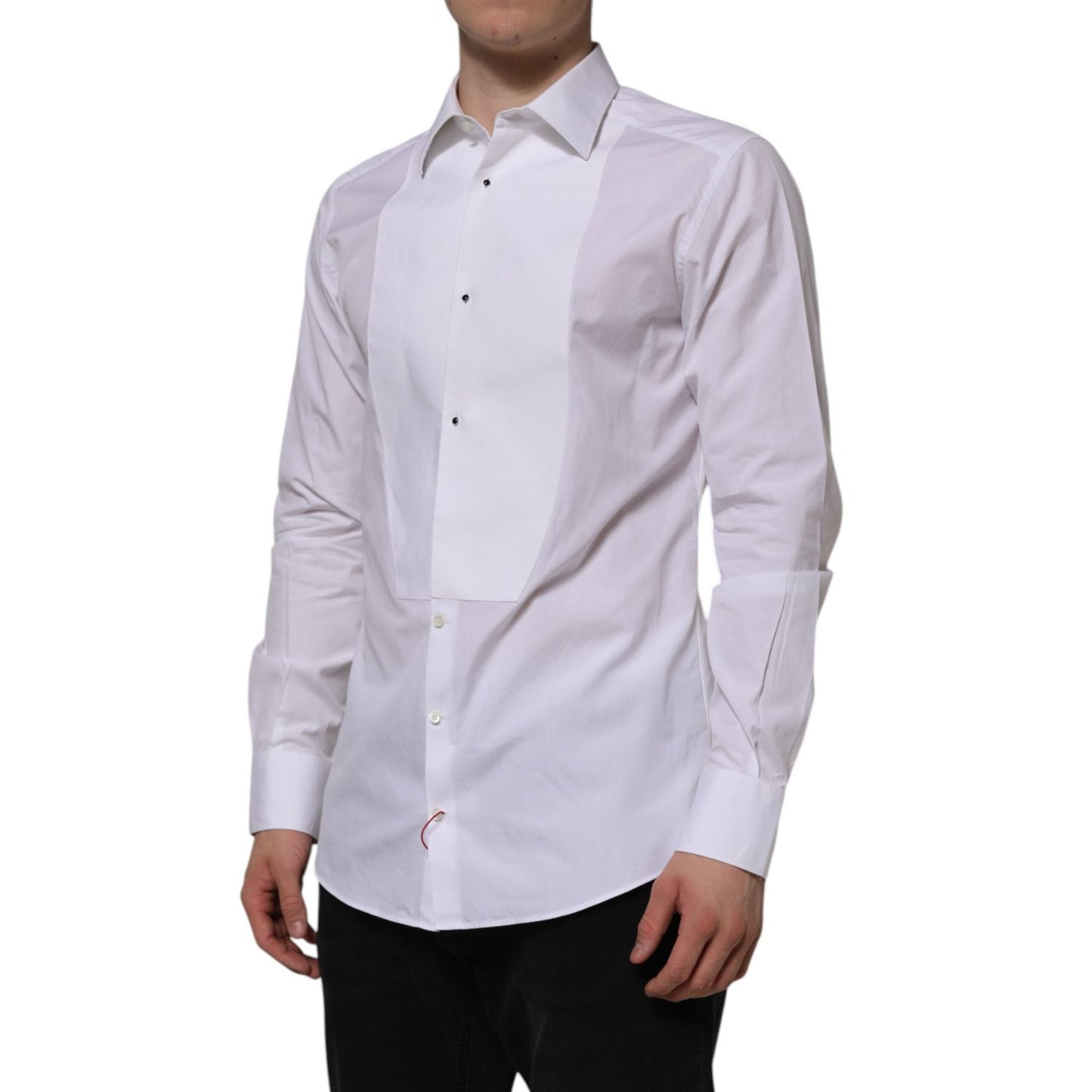 Dolce & Gabbana White Bib Cotton Popline GOLD Men Formal Shirt