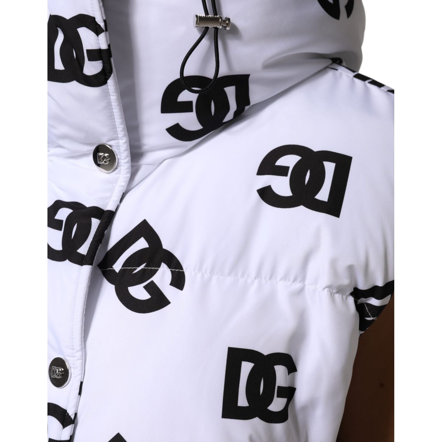 Dolce & Gabbana White Black DG Mania Polyester Puffer Jacket
