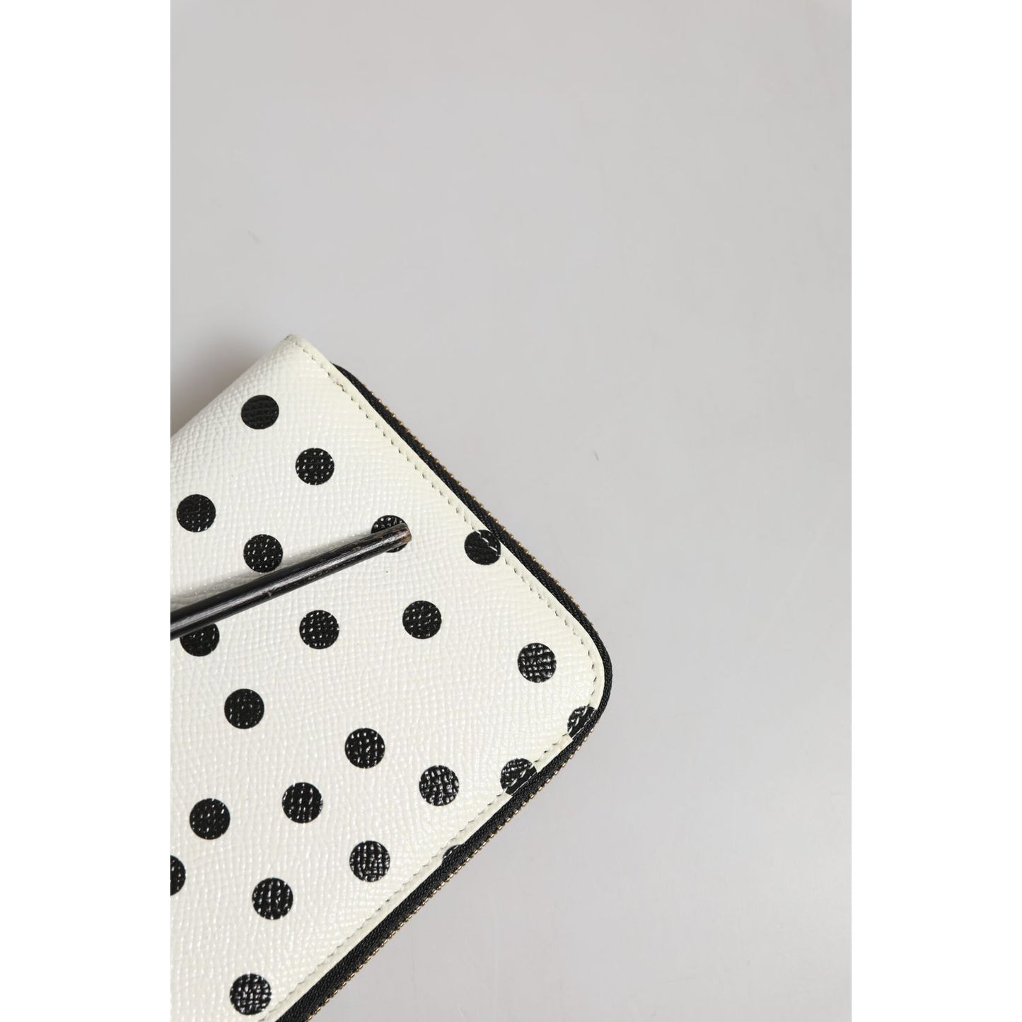 Dolce & Gabbana White Black Dotted Leather Zip Around Continental Wallet
