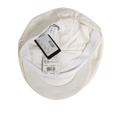 Dolce & Gabbana White Cotton Blend Leather Trim Flat Men Cap Hat