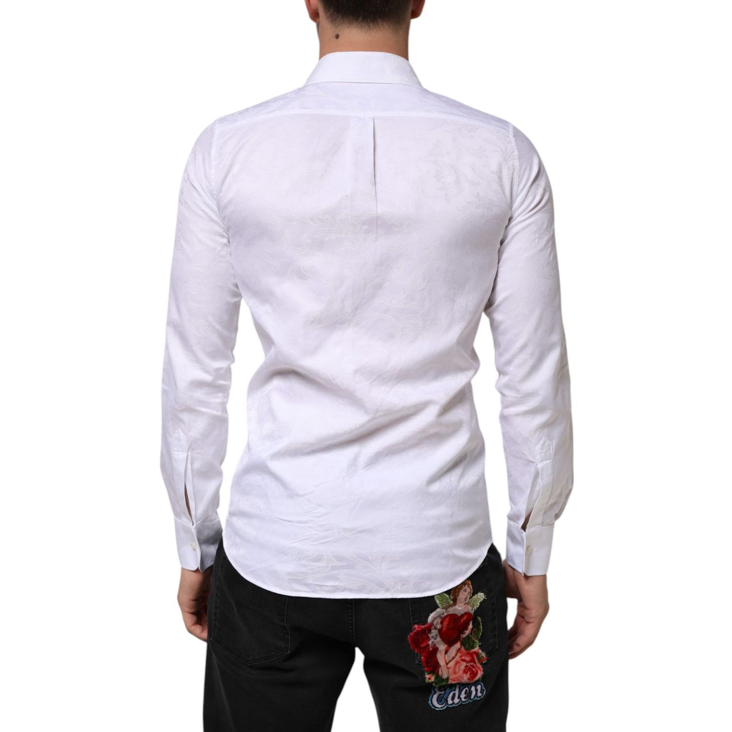 Dolce & Gabbana White Cotton MARTINI Paisley Jacquard Shirt