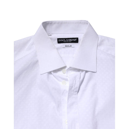 Dolce & Gabbana White GOLD Cotton Long Sleeves Formal Shirt