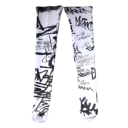 Dolce & Gabbana White Graffiti Cotton Over Calf Stockings Socks