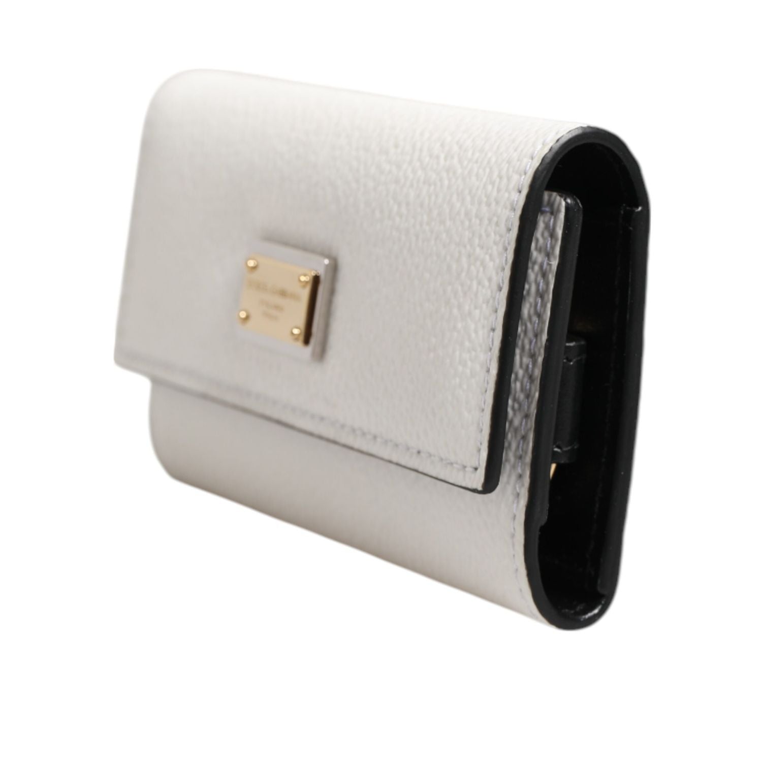 Dolce & Gabbana White Leather Card Case Holder Wallet Gold Logo Plate  Key Holder