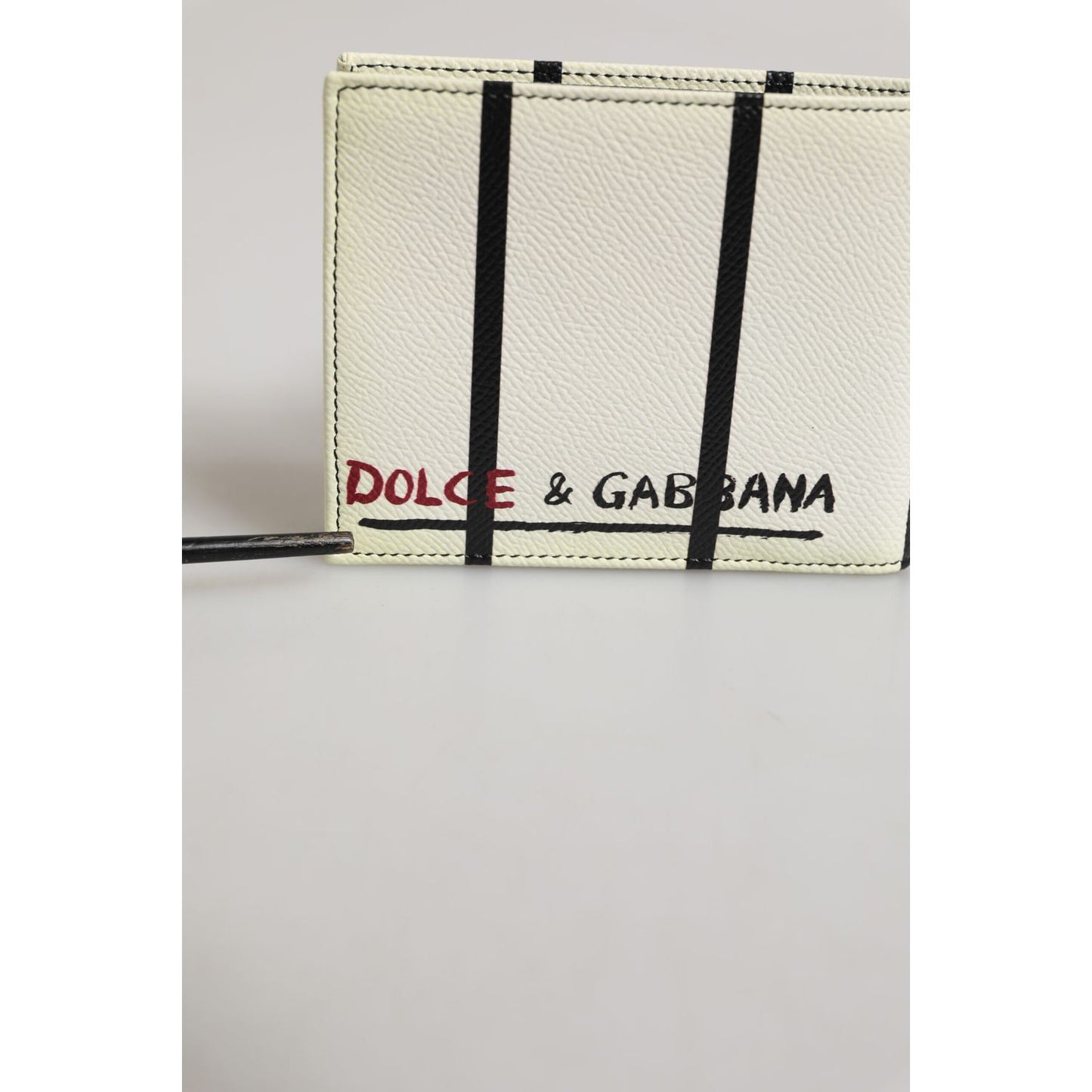 Dolce & Gabbana White Leather DG Crown Royals Bifold Card Holder Wallet