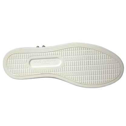 Dolce & Gabbana White Leather Gold Red Heart Sneakers Shoes