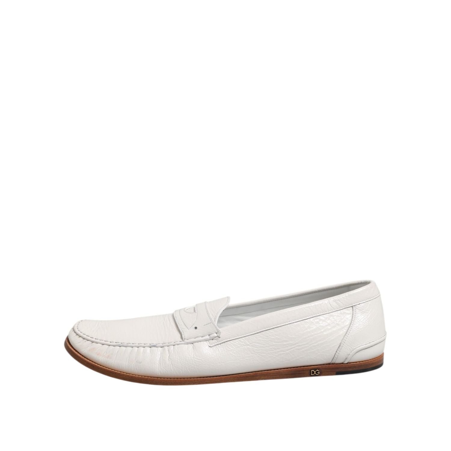 Dolce & Gabbana White Leather Loafers Moccasins Slip On Shoes