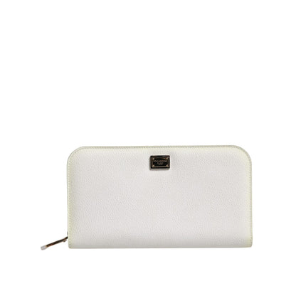 Dolce & Gabbana White Leather Logo Plaque Zip Around Continental Wallet