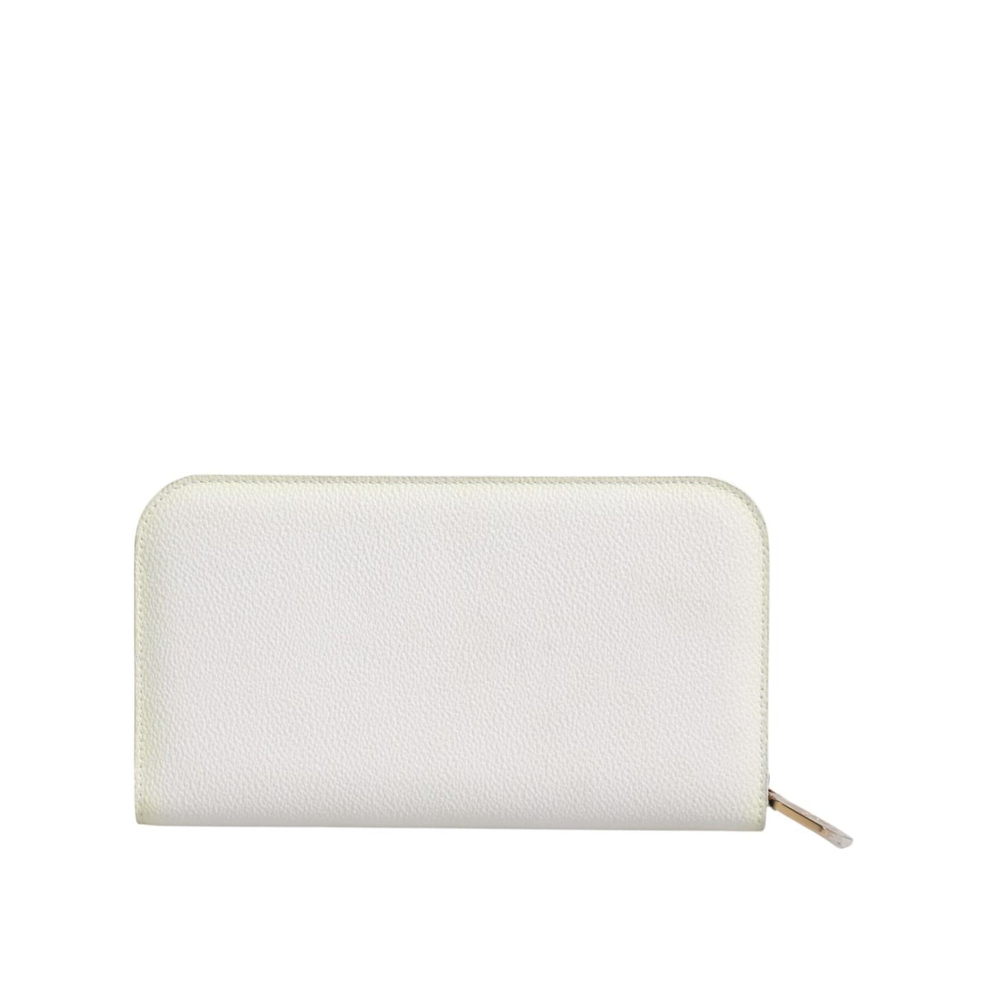 Dolce & Gabbana White Leather Logo Plaque Zip Around Continental Wallet