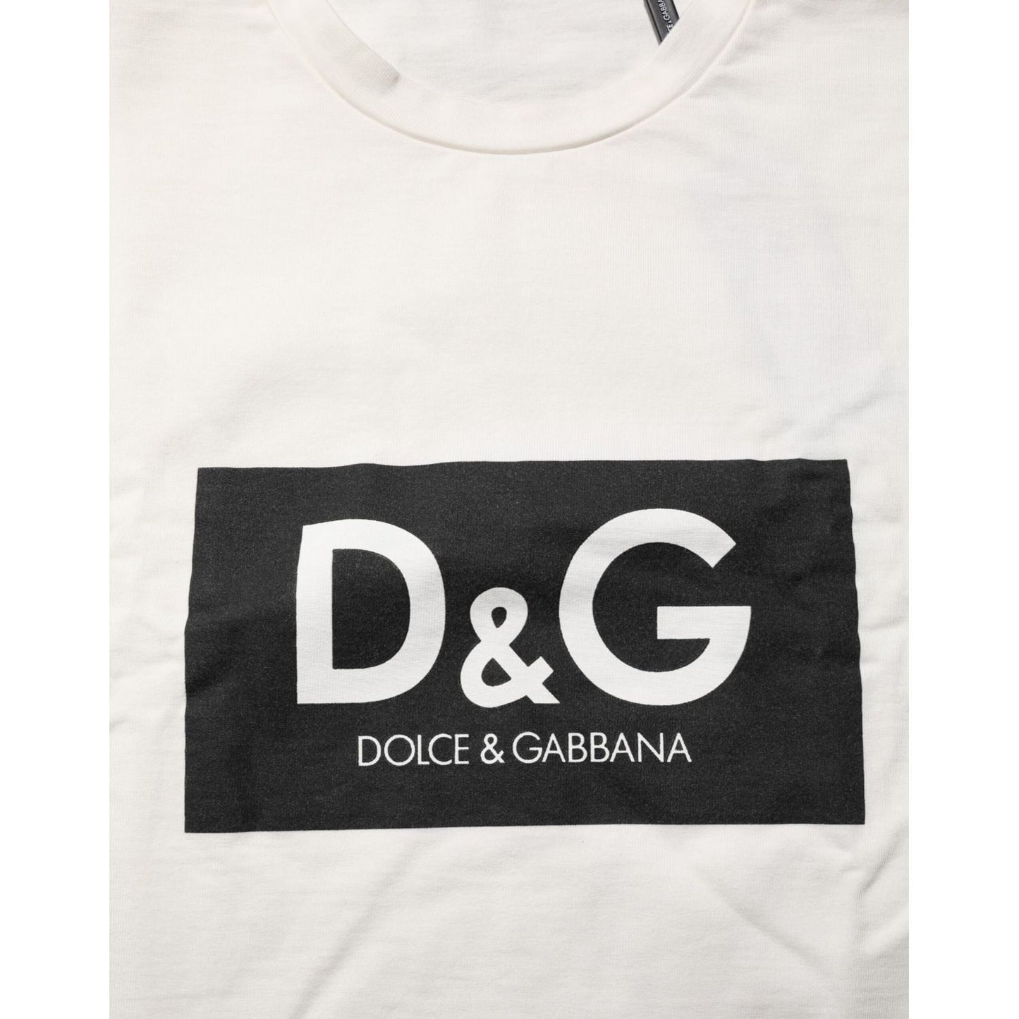 Dolce & Gabbana White Logo Print Cotton Crew Neck Men T-shirt