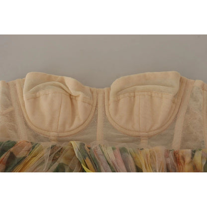 Dolce & Gabbana Yellow Floral Print Pleated Maxi Dress