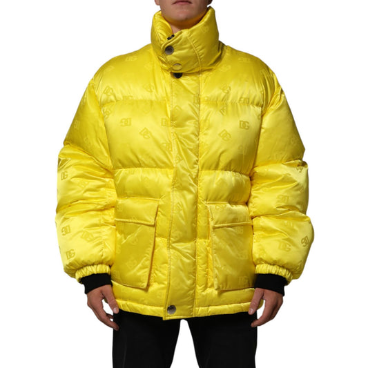 Dolce & Gabbana Yellow Nylon Logo Puffer Bomber Men Jacket