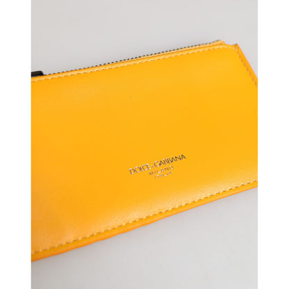 Dolce & Gabbana Yellow Orange Leather Credit Card Key Holder Clip On Wallet