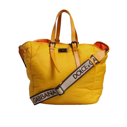 Dolce & Gabbana Yellow Orange Nylon Logo Plaque Hand Shoulder Tote Bag