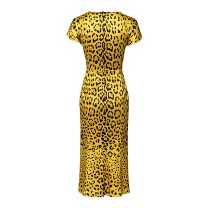 Dolce & Gabbana Yellow Polyester Leopard Midi Sheath Dress