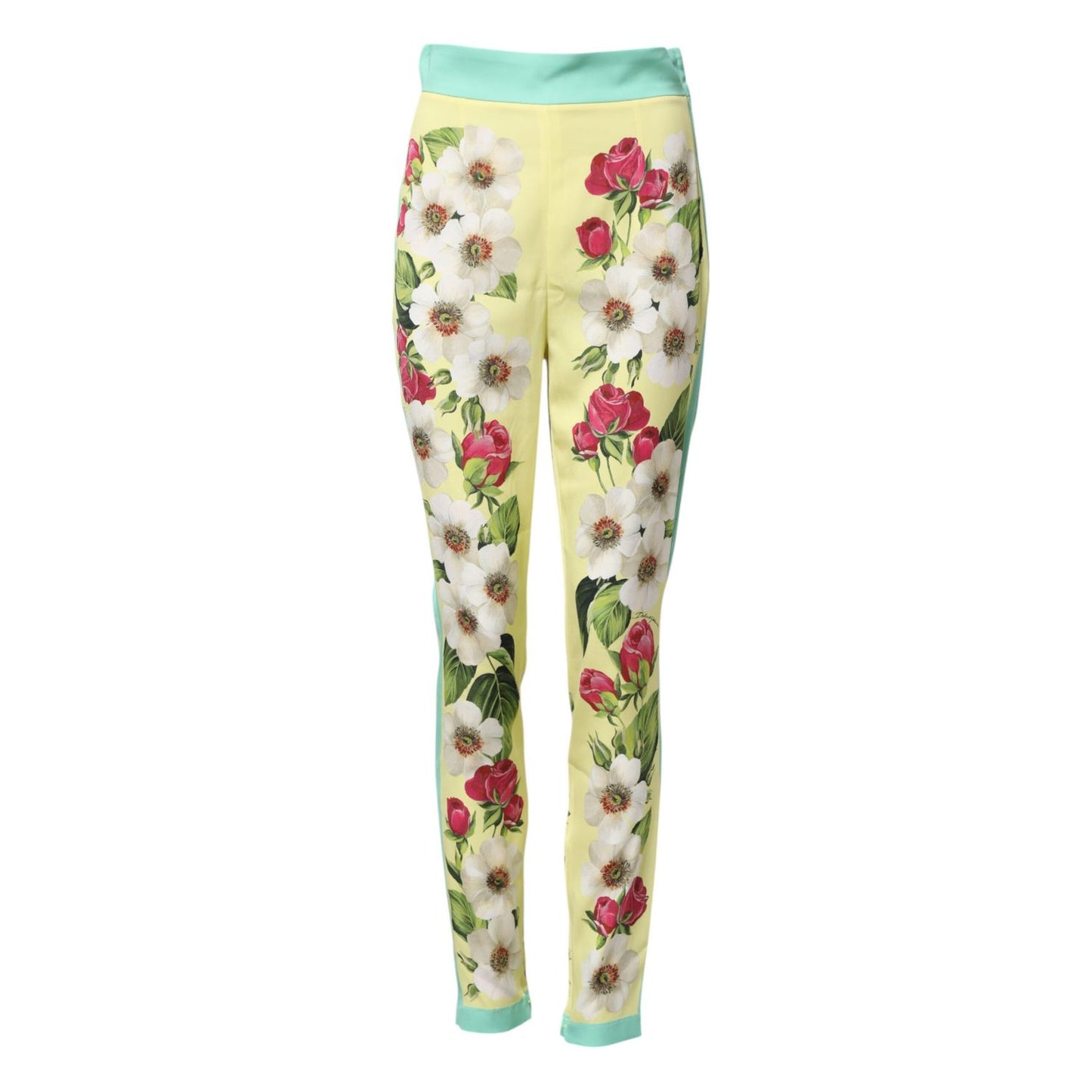 Dolce & Gabbana Yellow Silk Floral Leggings Pants