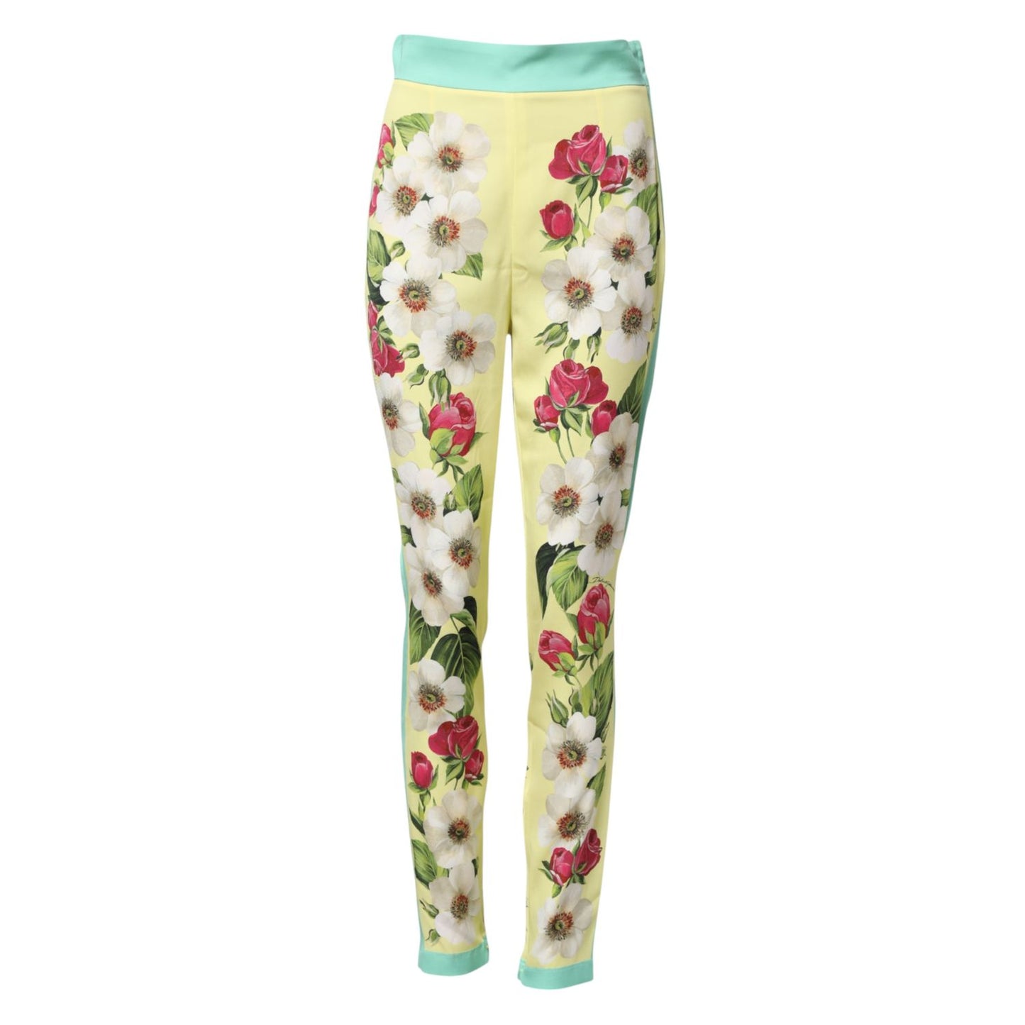 Dolce & Gabbana Yellow Silk Floral Leggings Pants