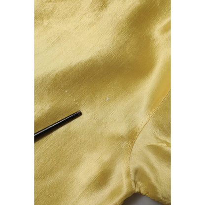 Dolce & Gabbana Yellow Silk Satin Floral Lace Short Sleeves Top