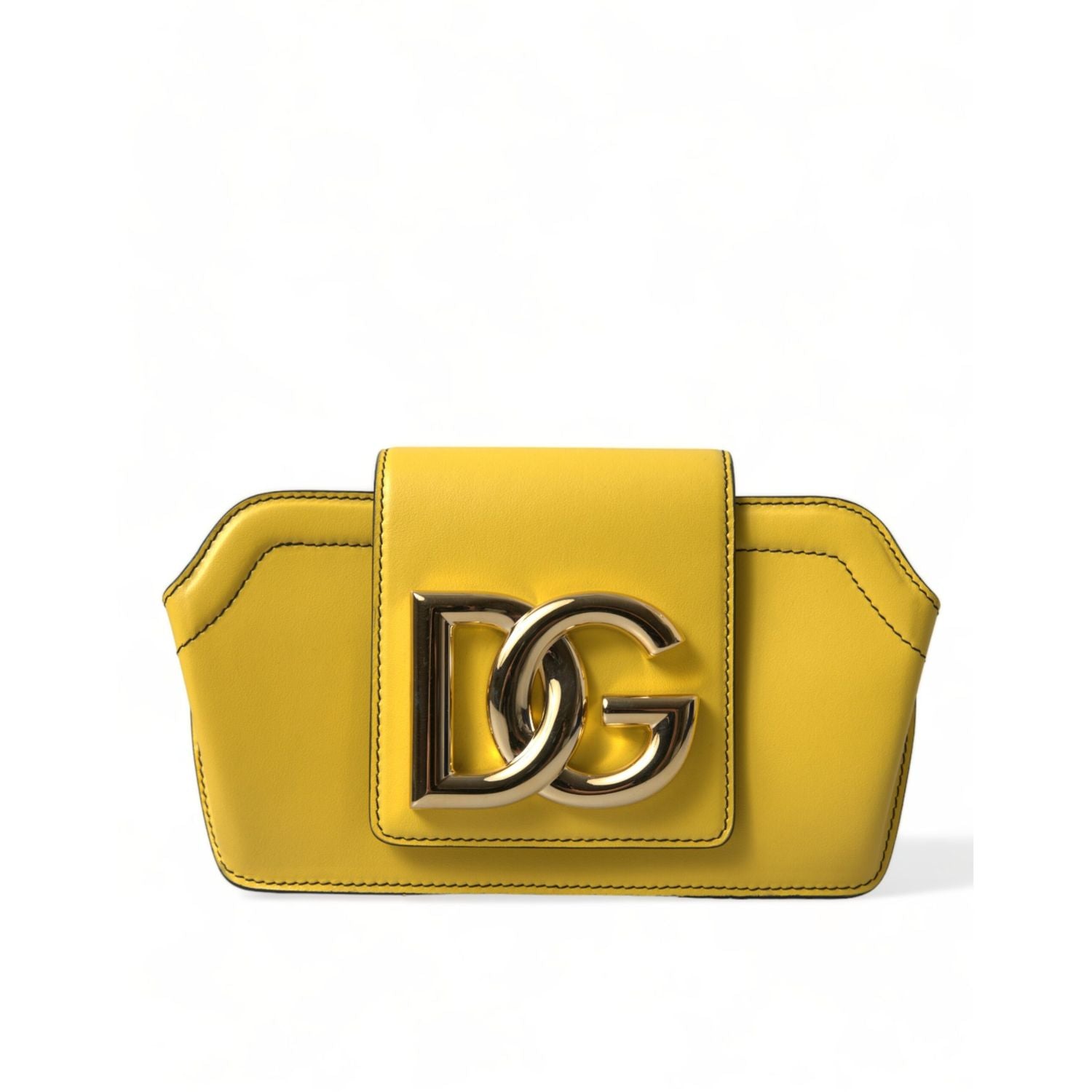 Dolce & Gabbana Yellow Smooth Leather DG Logo Clutch Crossbody Case Bag